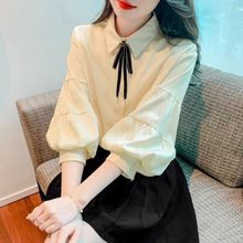 七分袖灯笼袖衬衫女2025年春夏季新款设计感宽松百搭雪纺上衣