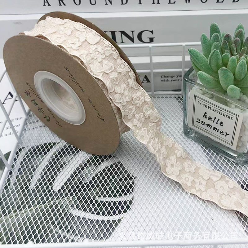 Romántico Camelia flor en relieve cinta de algodón flor ramo embalaje cinta hecha a mano DIY arco