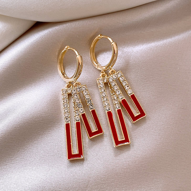 Geometría coreana cuadrada llena de diamantes pendientes 2024 nuevo ligero lujoso pendientes de color nicho de diseño pendientes de pendientes image 8