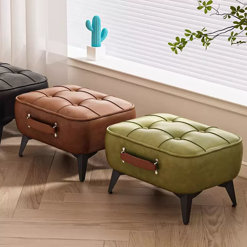 家用门口矮凳油蜡皮手提凳客厅沙发脚踏板凳茶几小凳子入户换鞋凳