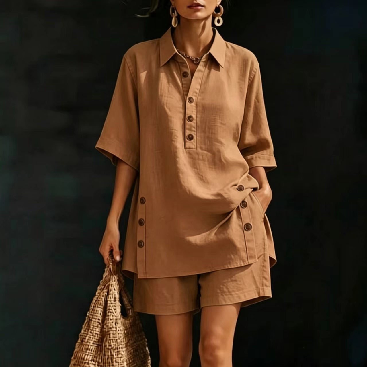 Women's Autumn/Summer Short Sleeve Shirt And Loose Pants Two Piece Set Relaxed Everyday Wear Comfortable Feshion_ecoleips.com