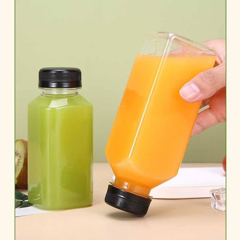 Fabricante spot 38 botella de té de leche cuadrada botella de bebida transparente de plástico con tapa botella vacía de jugo de red de grado alimenticio