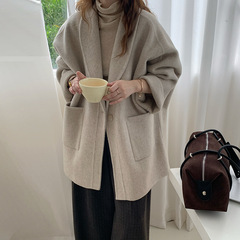 2025秋冬新款翻领双面羊绒大衣女中长款韩系宽松阔版羊毛呢外套女