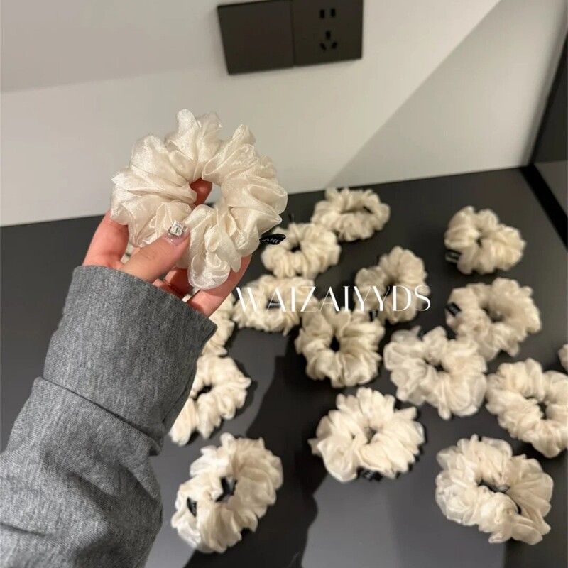 Cream White Pearlescent Hair Tie, Niche High-End Versatile Korean Style Ponytail Bun Hair Rope, High Elasticity Hair Band Cream White Pearlescent Hair Tie, Niche High-End Versatile Korean Style Ponytail Bun Hair Rope, High Elasticity Hair Band