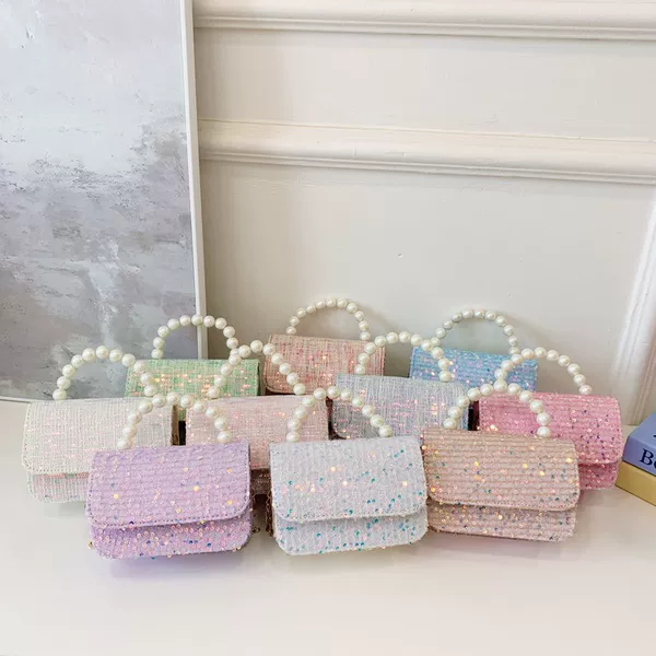 New small fragrant style pearl portable children's bag kindergarten children sequin messenger bag naked bag manufacturers wholesale