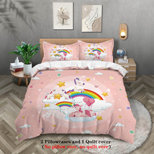 跨境独角兽床上三件套3D数码印花儿童被套枕套床上用品一件代发