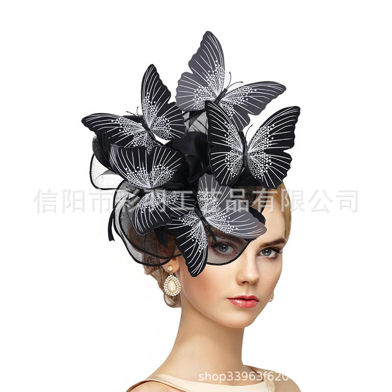 Amazon's best-selling colorful 3D realistic butterfly and horse racing festival retro mesh headband and small hat