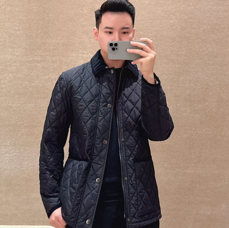 High-End Version B Brand Quilted Cotton Jacket with Plaid Lining and Corduroy Collar, Warm Short Cotton Coat for Autumn and Winter