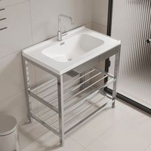 落地式现代简易不锈钢支架卫生间阳台组合浴室柜一体式陶瓷洗手盆