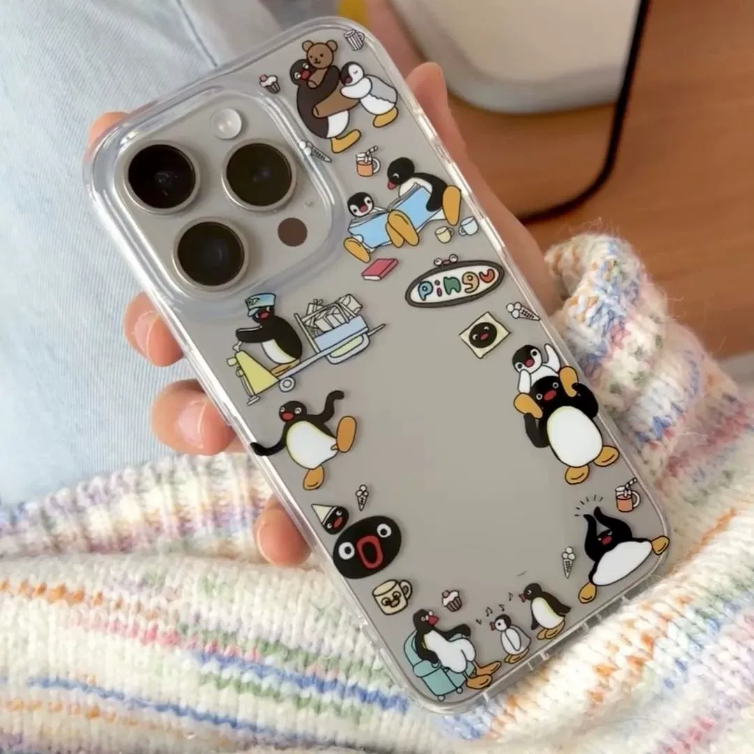 Милый креативный пингвин граффити подходит для iPhone 15 16 прозрачный все включено 14Pro большой вырез 13/12 чехол для мобильного телефона 11