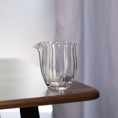 日式花瓣玻璃公道杯耐高溫家用茶海分茶器功夫茶具配件透明公杯