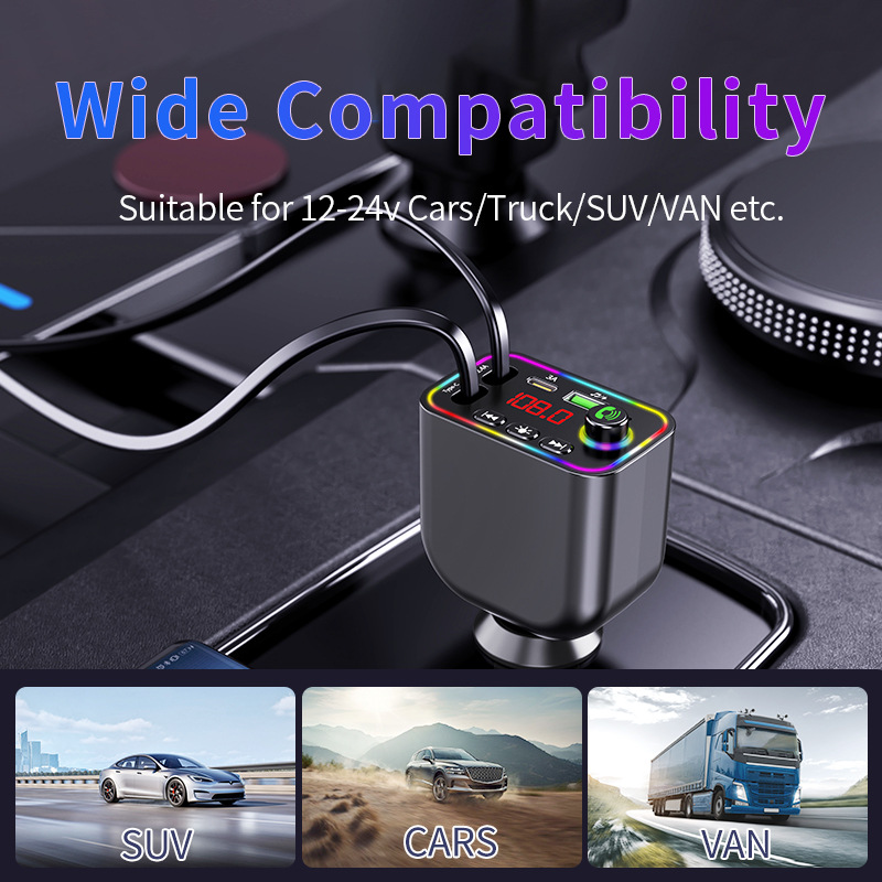 Y4 Factory Wholesale Car Mp3 Bluetooth Fm Transmitter Private Model Fast Charging Car Charger Cross-Border New Product