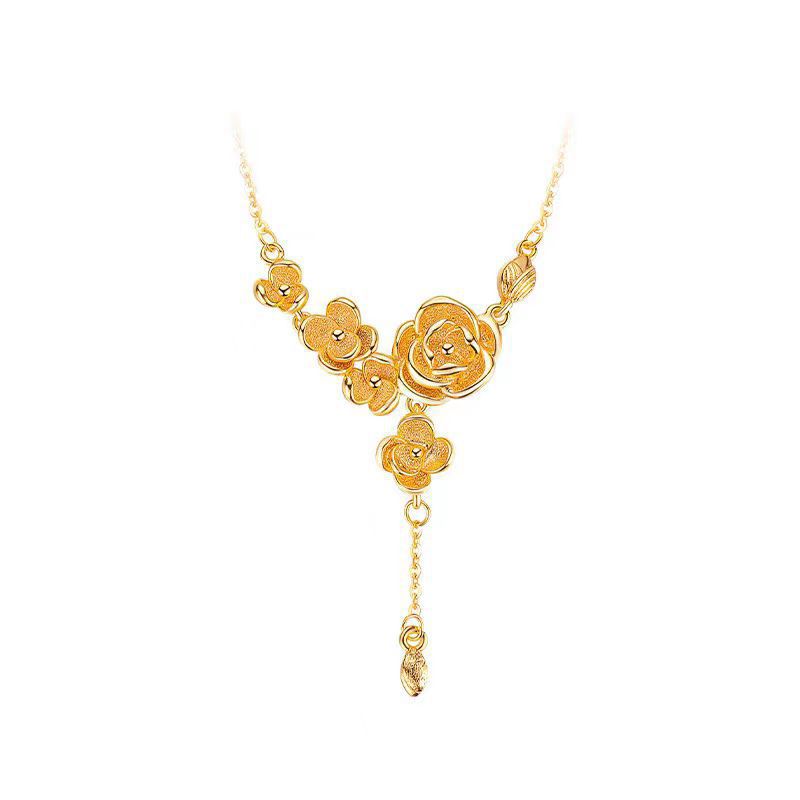 Catena con nappa di fiori color oro sabbia negozio d'oro con decorazione per matrimonio gioielli collana con nappa di rosa_voghion.com