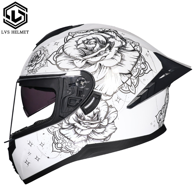 Casco integral transfronterizo DOT de la versión mejorada de LVS con doble lente para hombres, casco de seguridad universal para todas las estaciones para motociclistas femeninas, casco de motocicleta con doble lente.