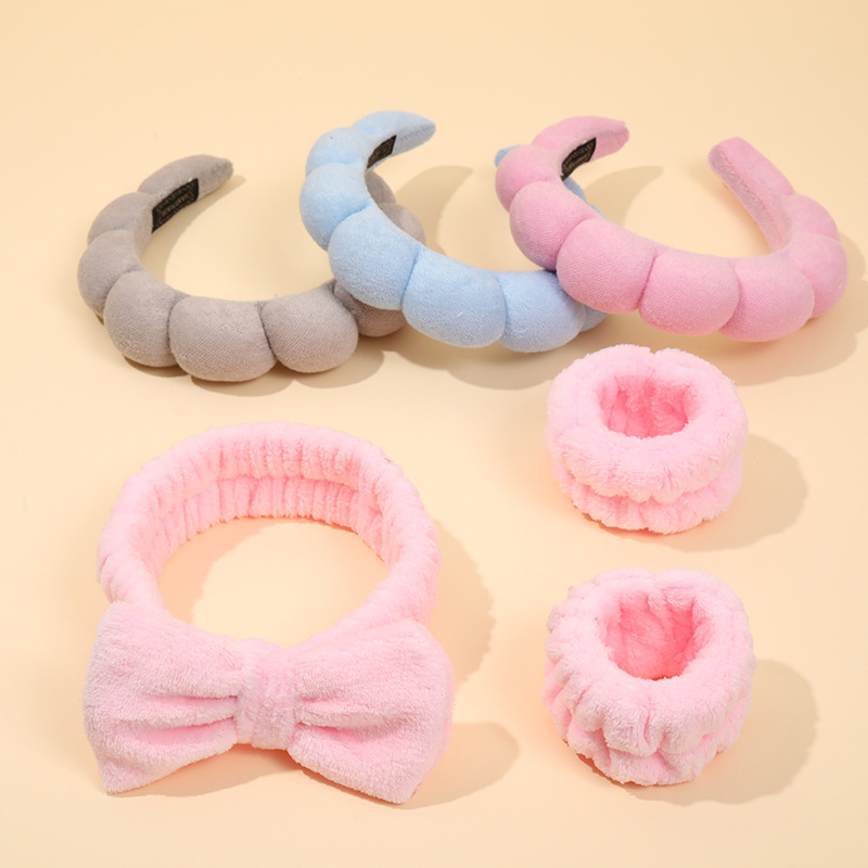 Diadema de nube transfronteriza europea y americana, esponja, diadema de giro superior de cráneo alto, diadema de lavado de cara femenino, pulsera, traje de cuatro piezas