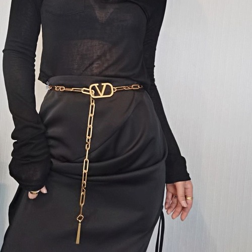 Retro waist chain women's spring summer trench coat with metal decoration chain, Instagram style, suit style, thin waistband, waist chain