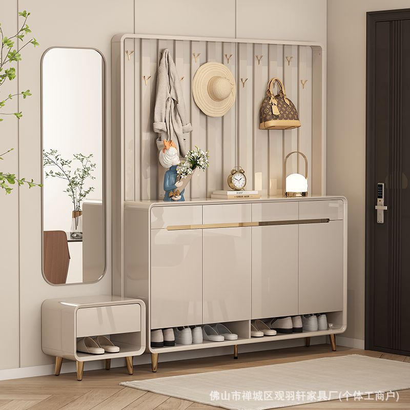 Cream-Style Entry Shoe Cabinet with Integrated Coat Rack for Home Entrance, Simple Modern Living Room Foyer Partition Coat Rack