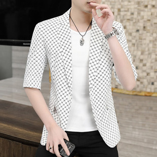 2025 Summer Korean-style Slim-fit Seven-point Mid-sleeve Suit Men's Thin Short-sleeve 0108
