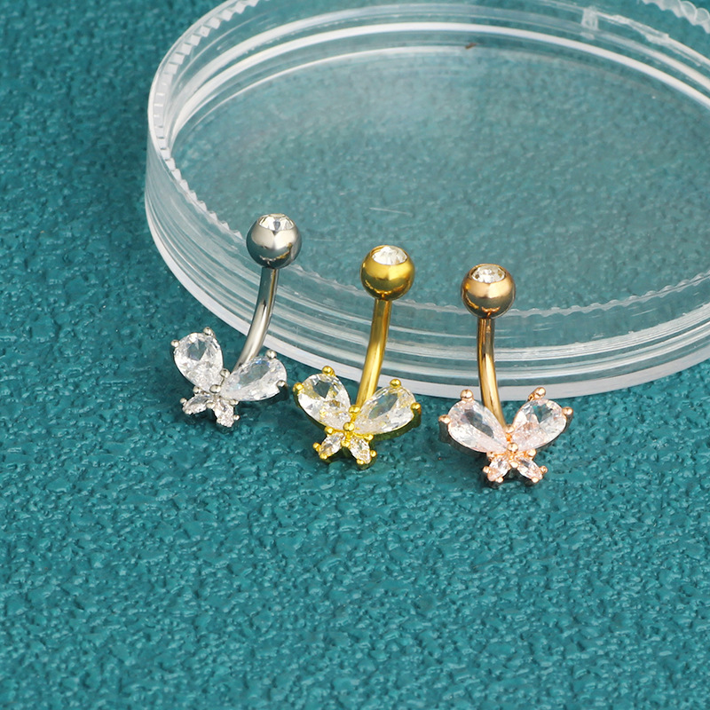 Gaby Butterfly Belly Button Ring Rose Gold Stainless Steel Nail CZ Body Piercing Jewelry detail image 7
