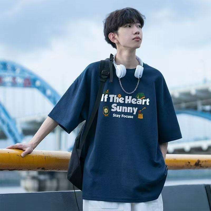 Handsome Short-sleeved T-shirt Men's Summer New Arrival Hong Kong Style Instagram Popular Brand Letter American-style All-match Half-sleeved Trendy Loose Top
