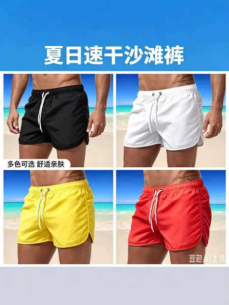2024 New Men's Quick-Dry Beach Shorts, Sports Casual Three-Quarter Shorts with Inner Mesh, Summer Thin Candy-Colored Swim Trunks