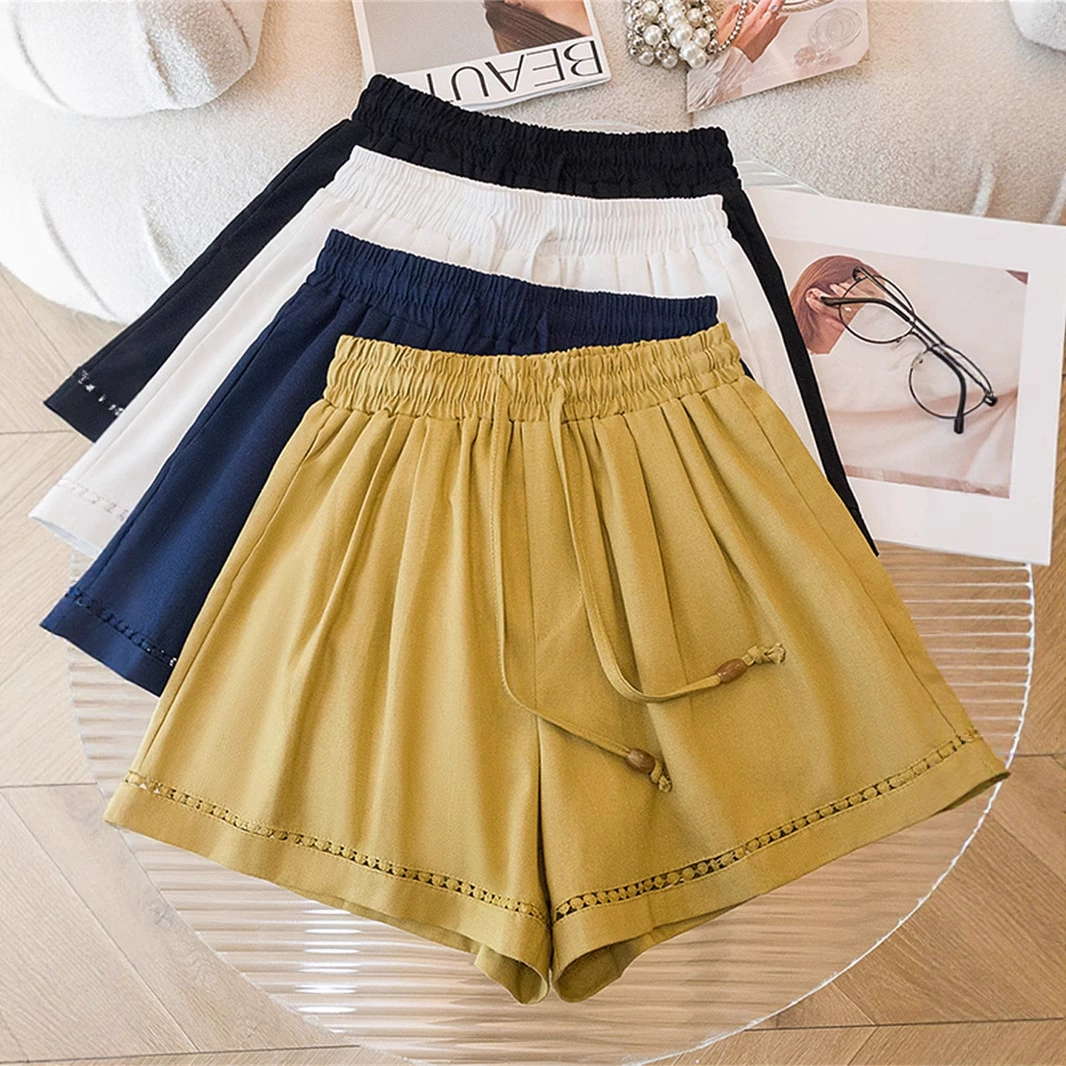 Тонкие льняные шорты из тенселя, женские летние 2025, новые маленькие свободные повседневные шорты трапециевидной формы с высокой талией и широкими штанинами