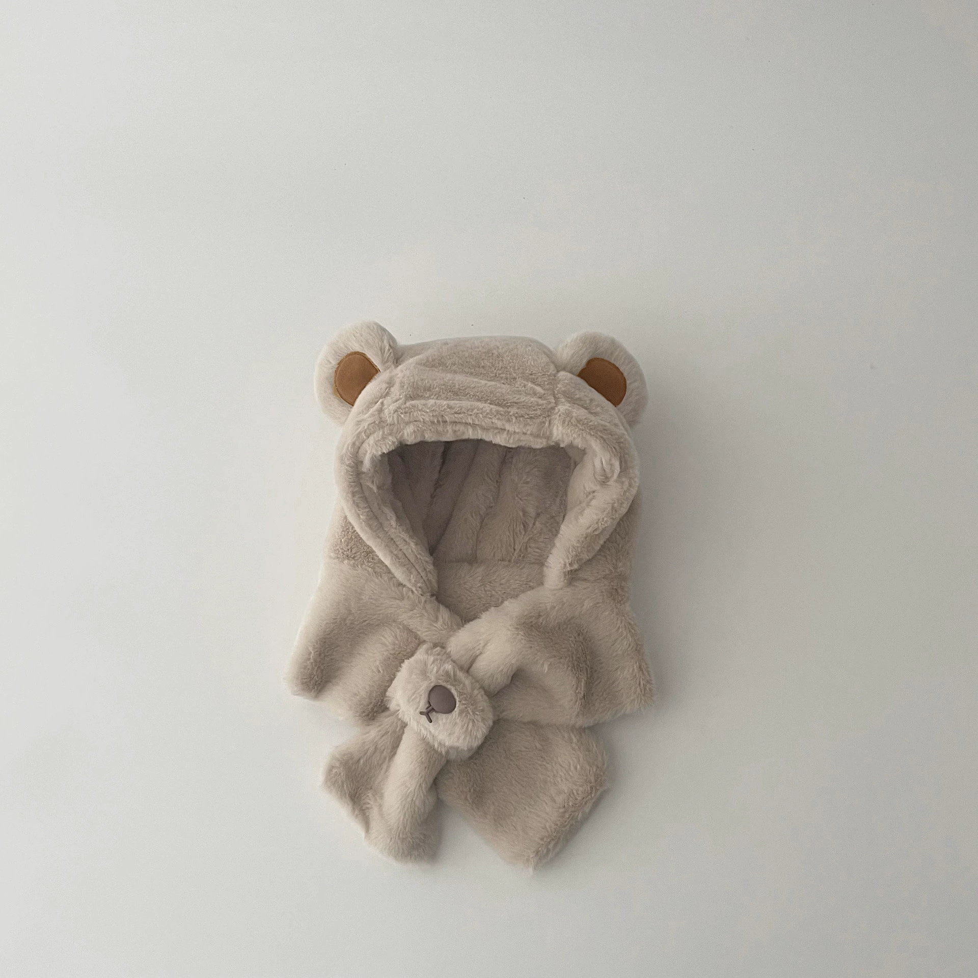 Детская Velvet Bear Hood шапка и шарф набор для мальчиков - корейский стиль, ветронепроницаемый, ушки-медведя