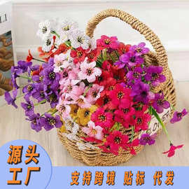 亚马逊5头春草花紫罗兰仿真花水草丝印布花户外庭院装饰假花绢花