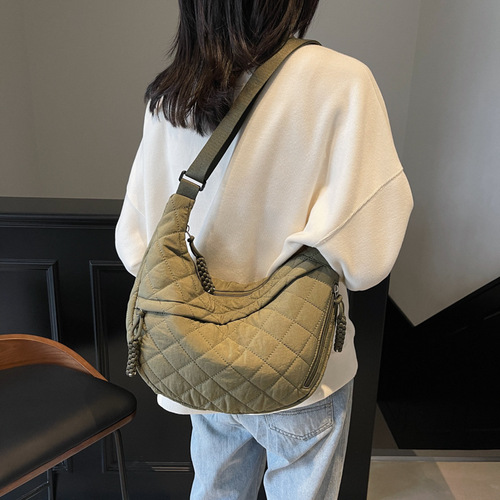 Women's Large Capacity Cotton Puffer Coat Bag 2024 Autumn/Winter New Fashion Railway Canvas Lightweight Commuter Crossbody Bag for Women