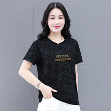 跨境批发大码女装短袖t恤女纯棉夏季中年妈妈打底衫外贸一件代发