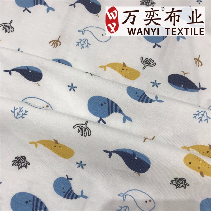 40s棉拉架直喷印花面料 婴童家居服连衣裙 套装 T恤针织童装活