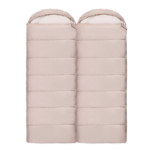Envelope-style sleeping bag with hood, suitable for all four seasons—perfect for outdoor camping, backpacking, and travel. Adult-sized, designed to keep dirt at bay, and easily expandable to accommodate two people.