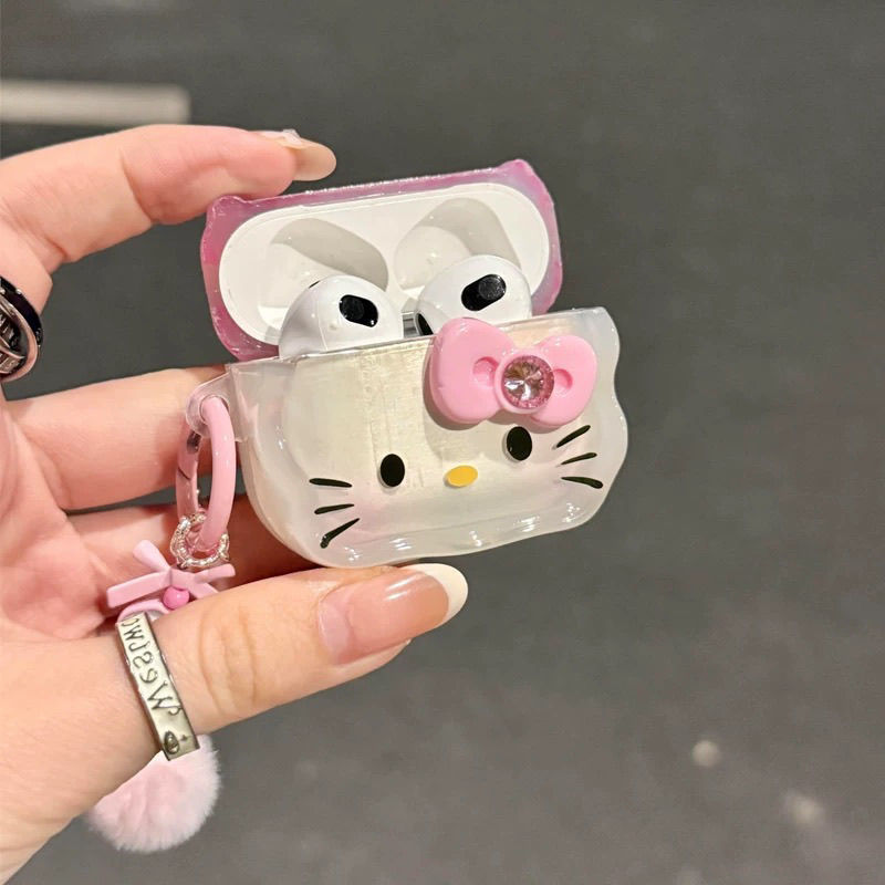卡通粉色kitty猫蝴蝶结适用苹果airpods4代耳机保护套pro3耳机壳|undefined