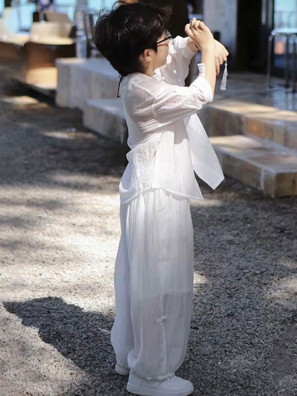男の子スーツ夏服 2025 新しい男の子新中国風薄い唐装子供服夏古代スタイル漢服|undefined