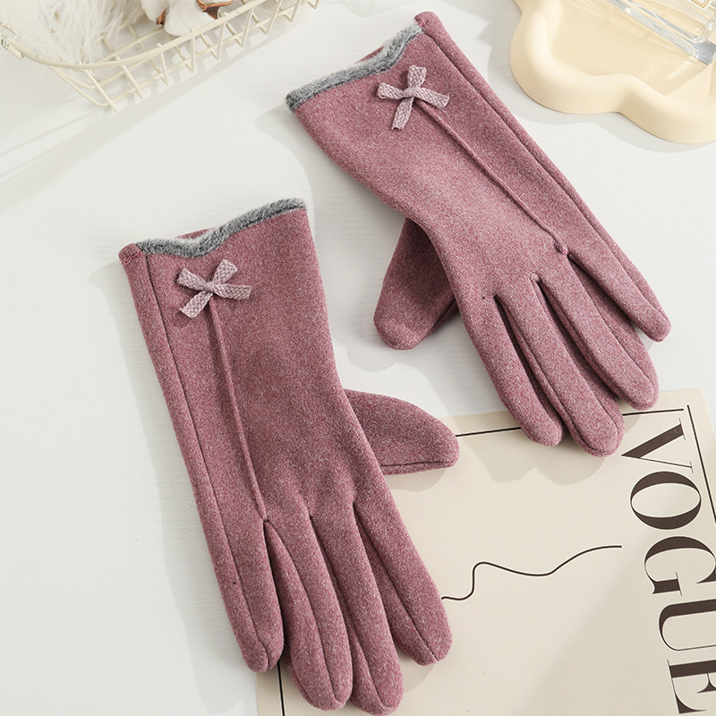 Keep warm demi-season fleece travel cute gloves with bow