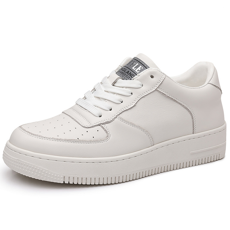 [cuero de vaca] zapatos casuales de cuero de la Fuerza Aérea para hombres zapatos casuales de cuero blanco de tendencia universal zapatos casuales comerciales transpirables y resistentes al desgaste