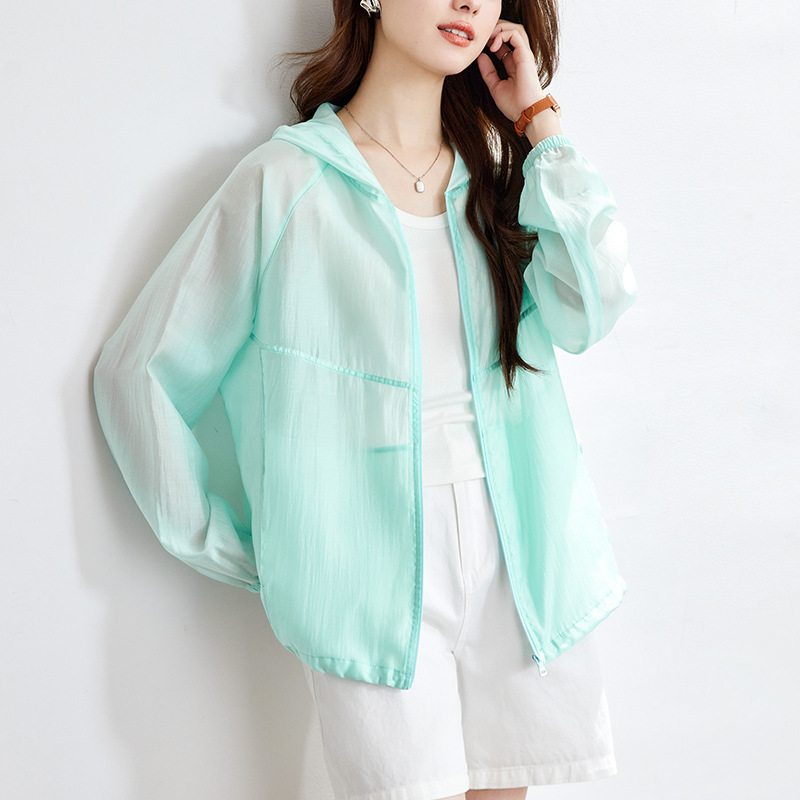 Cotton Cocoon Tencel Cloud Yarn Puff Sun Protection Jacket for Women 2026 Summer New Style Thin Hooded Cardigan Top