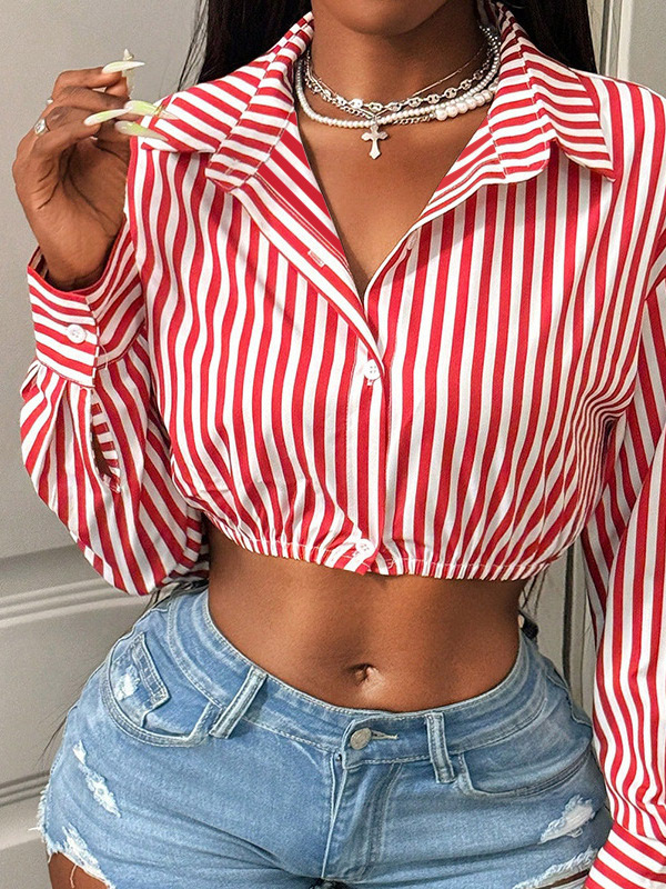 アマゾン 2025 秋の新製品ヨーロッパとアメリカの貿易婦人服ストリートファッションカジュアルストライプ長袖シャツクロスボーダードロップシッピング|undefined