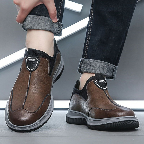 New men's sports casual shoes, fashionable soft leather casual shoes, stylish British minimalist casual shoes, trendy men's shoes