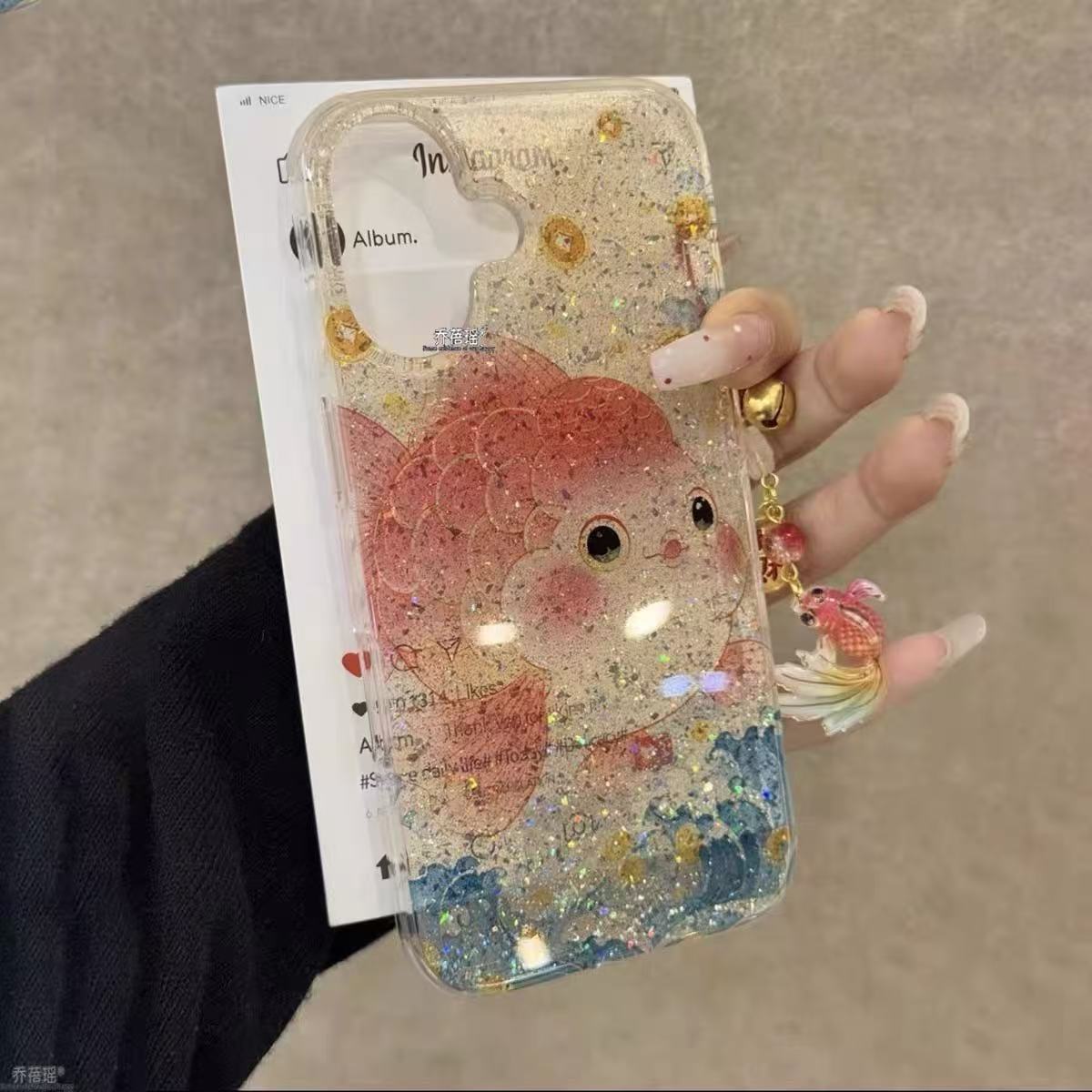 Nuevo brillo chino Lucky Koi para iPhone 14 funda para teléfono móvil 16ProMax Apple 15 hembra 13 colgante 16