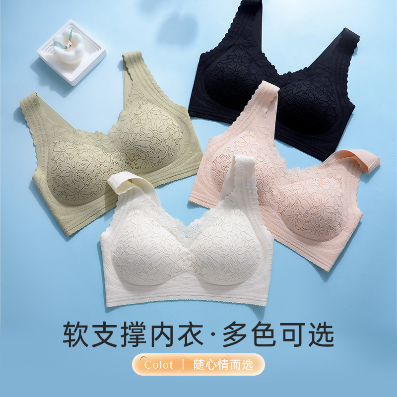 Mulberry silk maintenance lace underwear soft lifting non-steel ring breast collection small chest gathered seamless comfortable bra