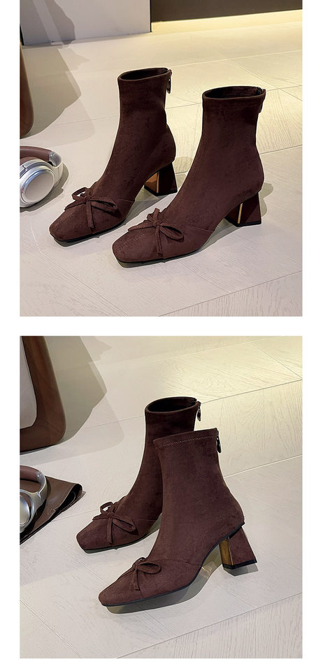 Bốt nữ cao gót mũi vuông khóa kéo phía sau, gót dày 6–8 cm, dáng ôm chân — Màu đen (Áo & Quần lót lông cừu), Nâu (đơn nhung trên và dưới) chi tiết 10
