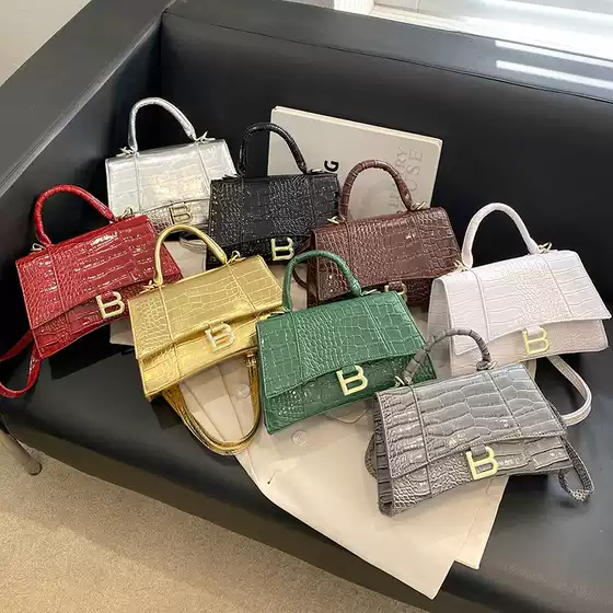 2025 New Cross-border Women's Bag, Chic Trendy Small Square Bag, Crocodile Pattern Hourglass Bag, Vintage Shoulder Crossbody Bag
