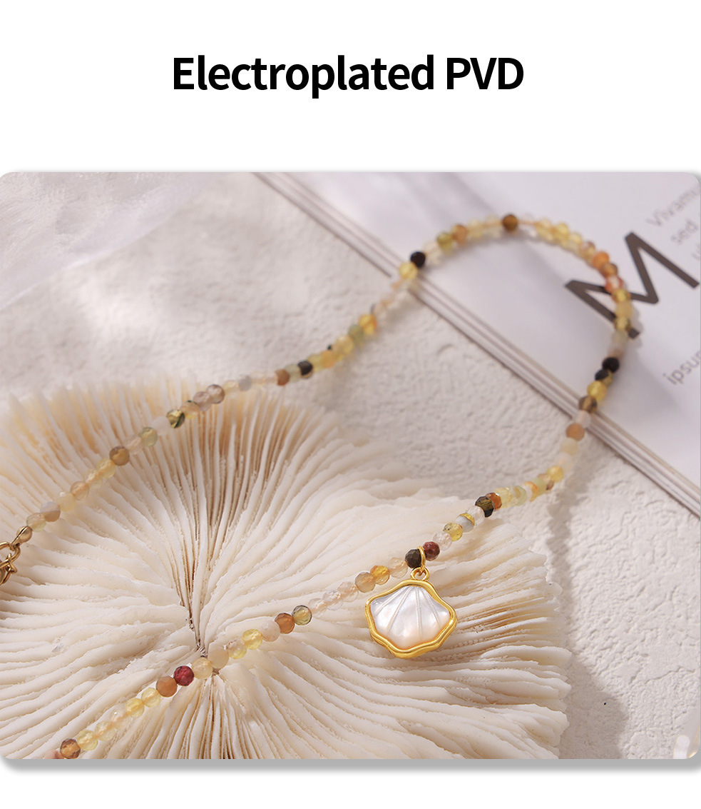 Natural Stone Beaded Shell Pendant Necklace