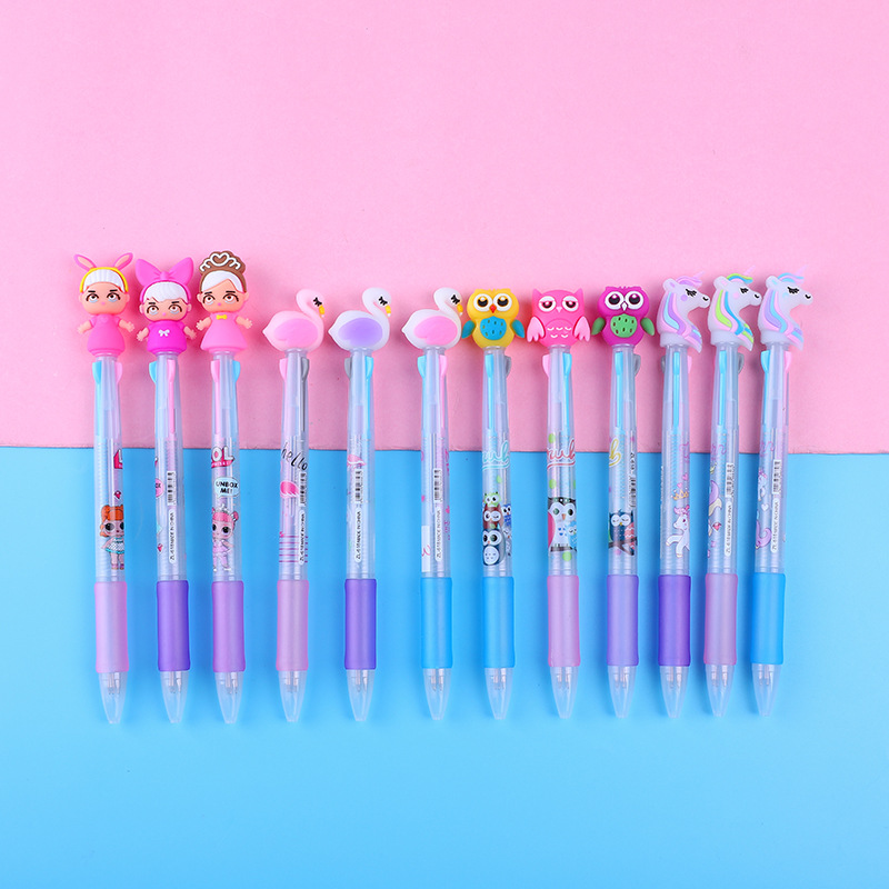 Creative cartoon multi-color ballpoint pen, 3-color multi-colored ballpoint pen, cute and super adorable student gift prize gift wholesale
