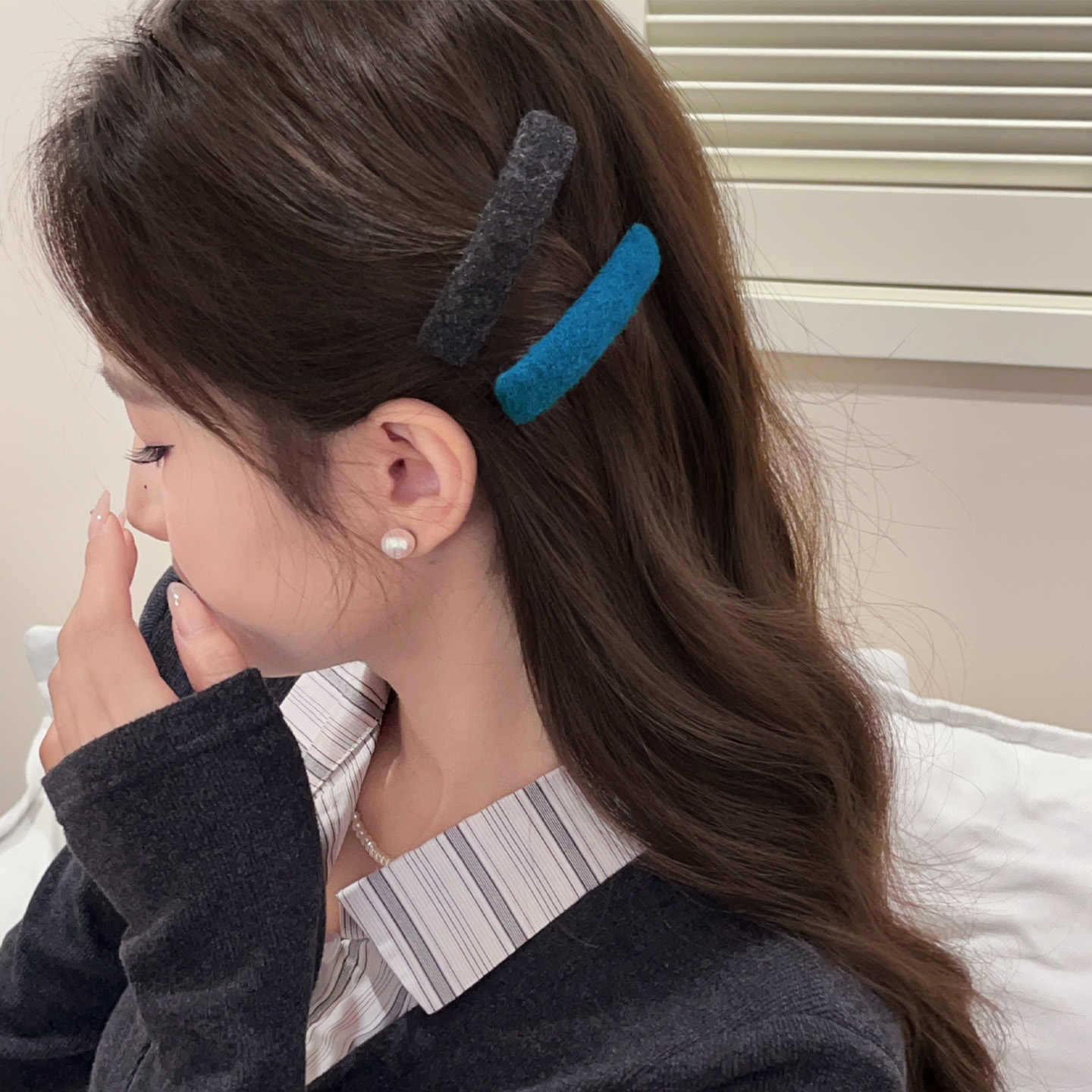 동대문 가을 겨울 고급 프렌치 빈티지 천 사이드 클립 bb 앞머리 파편 머리