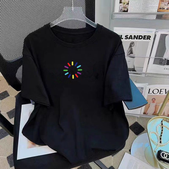 Trendy Brand Internet Celebrity Cross-border T-shirt 2025 New Men's Loose plus size Crewneck Printed Sports Base Top T