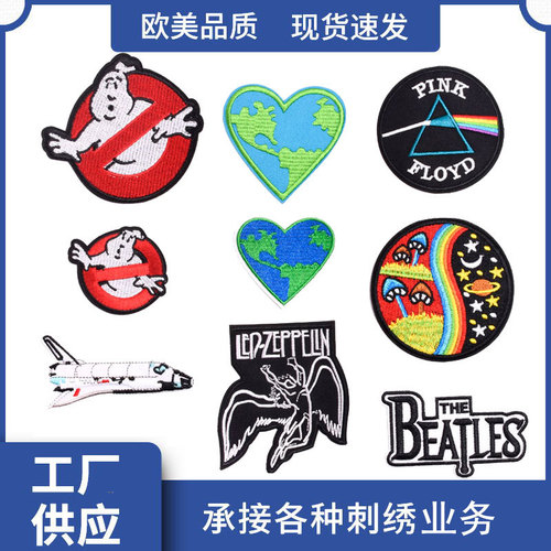 Cross-border hot selling embroidered chapter badge airplane angel cartoon embroidery computer embroidered label adhesive patch sticker wholesale