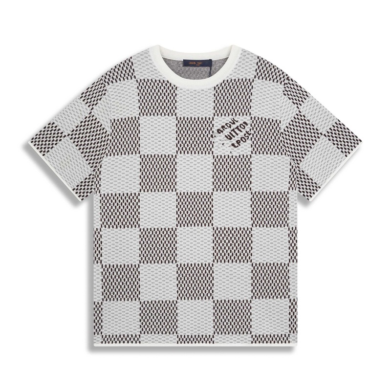 クロスボーダー ロバニット Tシャツ 2025 新しい市松模様の文字ジャカード カジュアル ルーズ 男女兼用 カップル 半袖|undefined