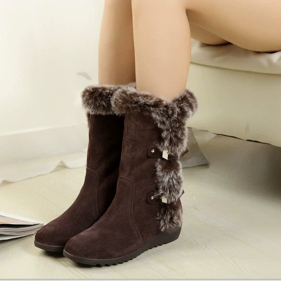 Mid‑length winter platform boots, plus size, sizes 35–42, brown or black